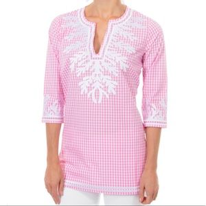 Gretchen Scott Cotton Gingham Reef Tunic NWOT Pink